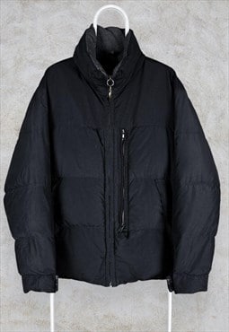 Vintage Nautica Black Puffer Jacket Down Fill Nylon Cotton L