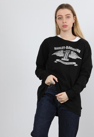 VINTAGE HARLEY-DAVIDSON XL BLACK PRINTED LOGO SWEATSHIRT