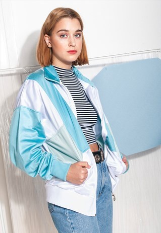 VINTAGE TRACK JACKET 90S PASTEL BLUE ZIP SWEATSHIRT