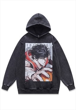 Anime boy hoodie Korean pullover Manga cartoon jumper grey