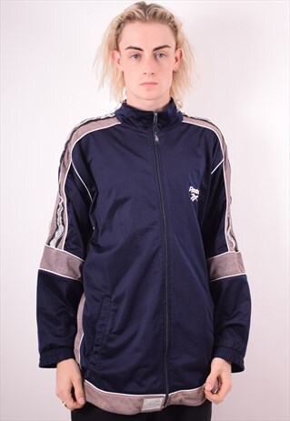REEBOK MENS VINTAGE TRACKSUIT TOP JACKET XL NAVY BLUE 90S
