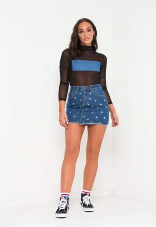 DAKOTA MINI DENIM SKIRT WITH STAR STUD