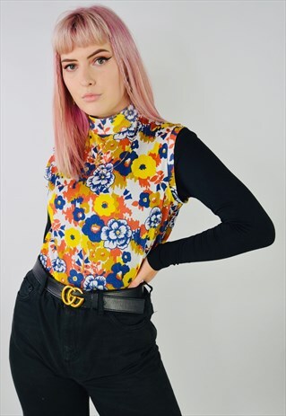 VINTAGE 60'S FLORAL HIGH NECK TOP