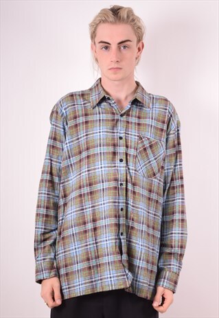 MENS VINTAGE FLANNEL SHIRT XL MULTI CHECK 90S