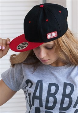 Japanese Style Snapback Cap Red Black Hat with Applique