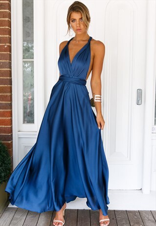BLUE SATIN FEEL MULTIWAY MAXI