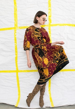 VINTAGE BAROQUE SCARF BELTED MIDI DRESS
