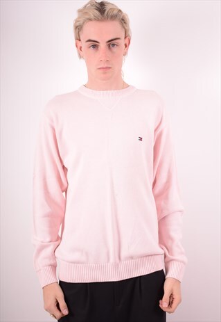 TOMMY HILFIGER MENS VINTAGE JUMPER SWEATER MEDIUM PINK 90S