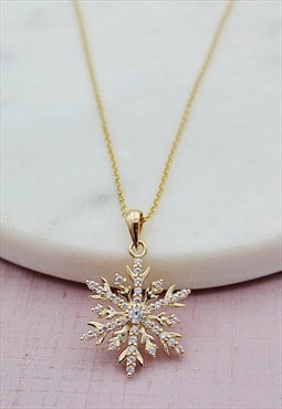Yellow Gold-Plated Silver Stone Set Snowflake Necklace