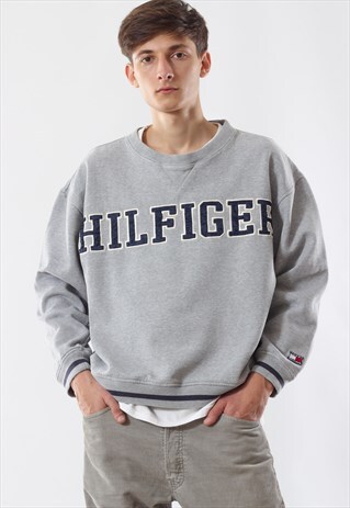 VINTAGE TOMMY HILFIGER CREW NECK 90S GREY BIG LOGO