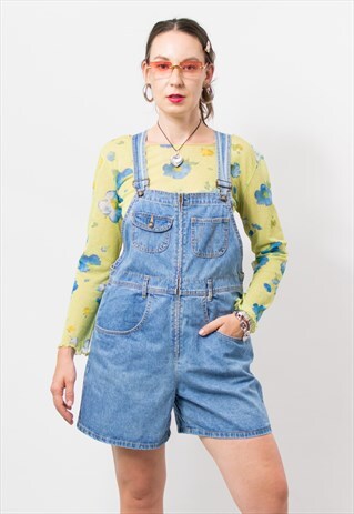 Vintage 90's denim overalls shortalls in blue dungarees