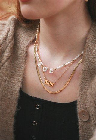 PERSONALISED NAME PEARL GOLD BEADED NECKLACE