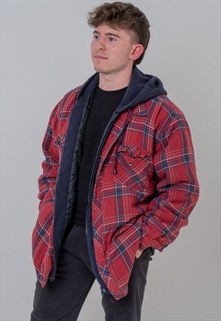 VINTAGE CHECK LINED JACKET IN RED XL