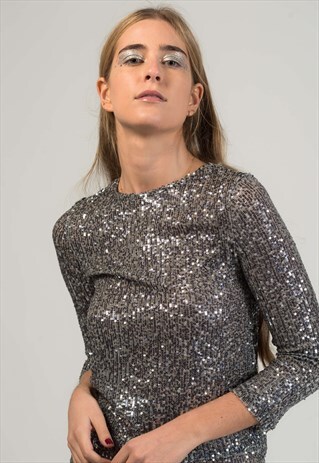 TAUPE SEQUIN BLOUSE