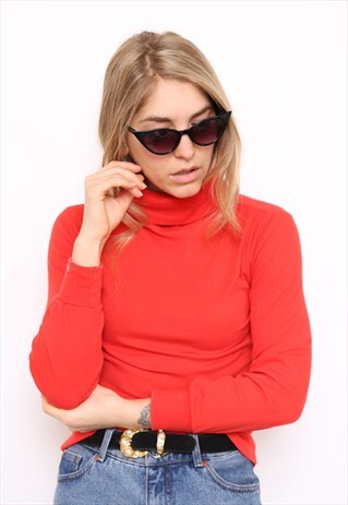 VINTAGE 90S RED POLO HIGH TURTLE NECK TOP