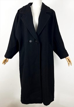 Vintage Black Wool Coat, Long winter coat, Black Overcoat