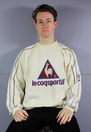 VINTAGE LE COQ SPORTIF SWEATSHIRT IN BEIGE OFF WHITE WITH EM