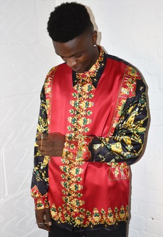 VINTAGE 90S SILK BAROQUE PRINT PATTERN LONG SLEEVE SHIRT