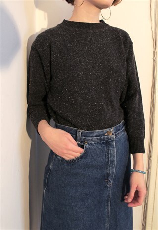 TEXTURED GREY MERINO WOOL BLEND SWEATER