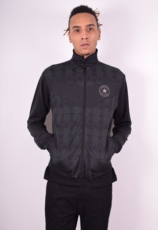 CONVERSE MENS VINTAGE TRACKSUIT TOP JACKET MEDIUM BLACK 90'S