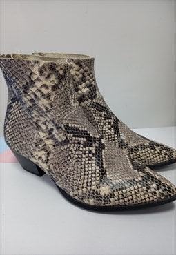 00's Snake Print Ankle Boots Heels Grey