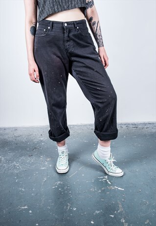 VINTAGE HIGH-WAISTED BLACK 550 LEVI'S PAINT MOM JEANS
