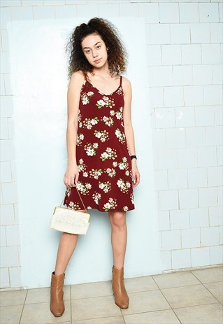 VINTAGE 90S FLORAL MINIMALIST LYCRA SLIP MINI DRESS