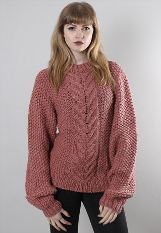 VINTAGE 90S PINK CHUNKY CABLE KNIT JUMPER