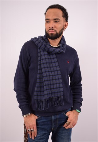 VINTAGE AQUASCUTUM SCARF CHECK BLUE