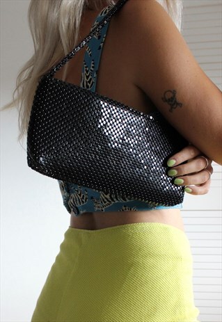 VINTAGE 90S Y2K BLACK METALLIC MESH MINI HANDBAG