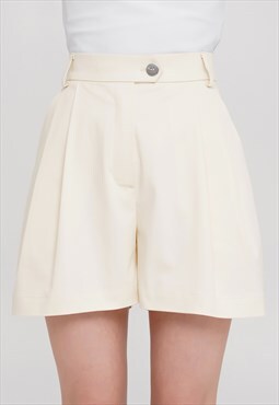High waist wide leg short cotton shorts in ivory color