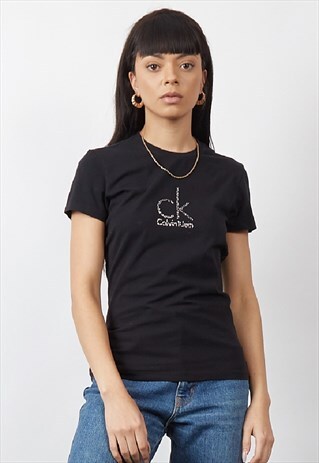 RARE VINTAGE 90'S CALVIN KLEIN DIAMANTE LOGO T-SHIRT