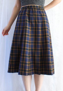 Vintage Maxi Skirt Grid Blue L B117