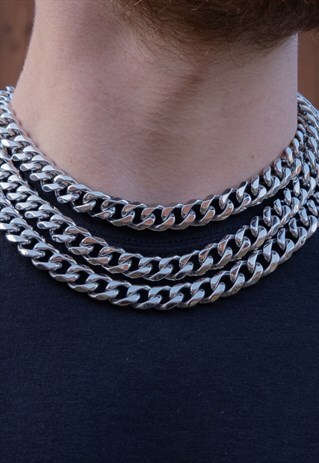THICK SILVER CURB CHAIN NECKLACE MENS WOMENS JEWELLERY