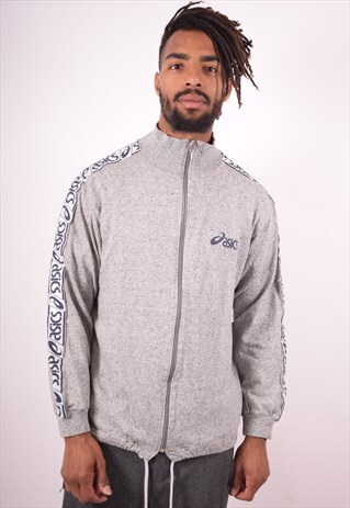 ASICS MENS VINTAGE TRACKSUIT TOP JACKET LARGE GREY 90S