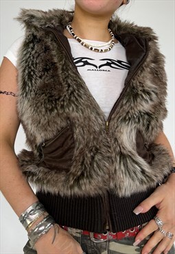 Vintage Y2k Gilet Fur Faux Body Warmer Grunge Streetwear 90s