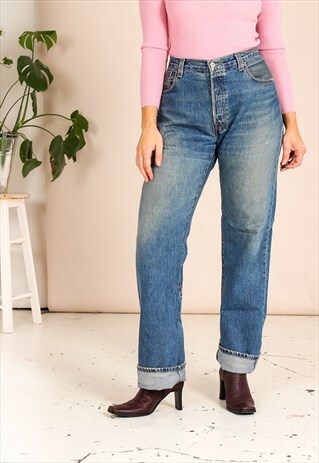 VINTAGE 90S LEVI'S HIGH WAISTED BLUE 501 JEANS 36W34L