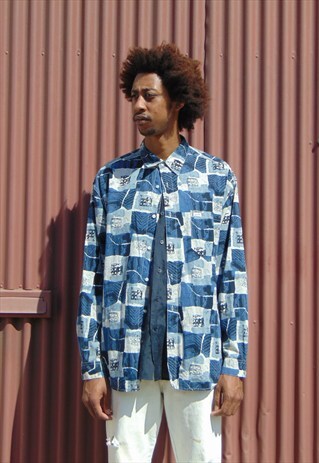 GUESS 80S 90S LUXURY SILK FEEL ABSTRACT PATTERN SHIRT XL