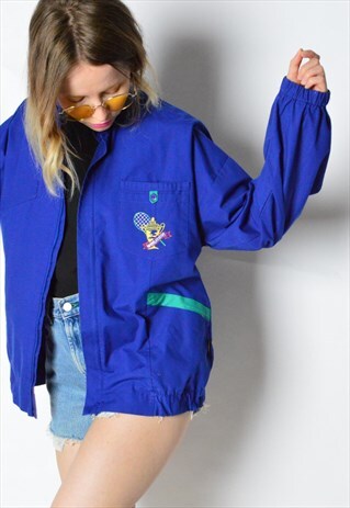 VINTAGE 70S RETRO BLUE WIMBLEDON TENNIS LIGHTWEIGHT JACKET