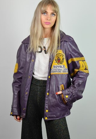 VINTAGE OVERSIZED PURPLE LEATHER AMERICAN VARSITY JACKET