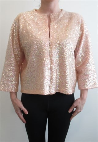 90s Sequined Sparkling Pink Peach Jacket 