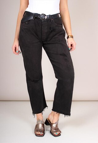 VINTAGE 80S BLACK 501 RIPPED RAW HEM LEVI'S JEANS