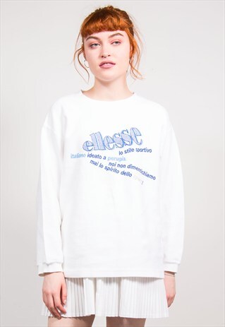 90'S VINTAGE WHITE ELLESSE SWEATSHIRT JUMPER