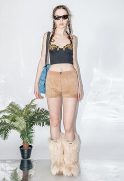 90's Vintage tiny high rise suede shorts in camel tan
