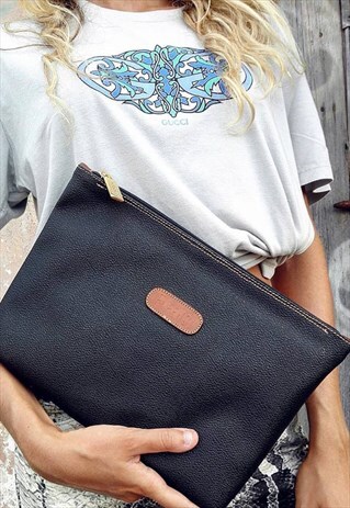 80S VINTAGE FENDI FENDISSIME BLACK CLUTCH BAG
