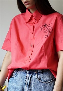Reworked Vintage Hand Embroidered Pink Shirt