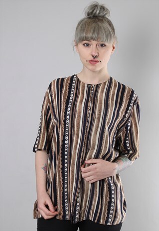 VINTAGE 80S STRIPE PATTERNED BUTTON TOP