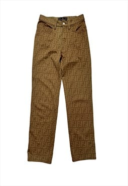 Fendi Jeans Trousers Zucca Logo Monogram Khaki Green XS