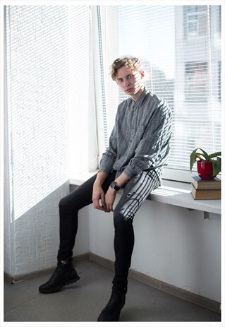 VINTAGE 80'S GREY STRIPPED COTTON SHIRT