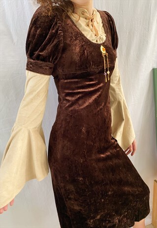 VINTAGE 90S BOHO FAUX SUEDE & VELVET HIPPIE MAXI DRESS
